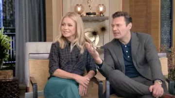 Nili Lotan Kaya Plaid Button-Down Shirt worn by Kelly Ripa as seen in LIVE with Kelly and Ryan on  October 10, 2022