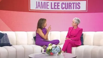 Black Halo Corrine Draped Bodice Wide Leg Jumpsuit worn by Hoda Kotb as seen in Today on October 10, 2022