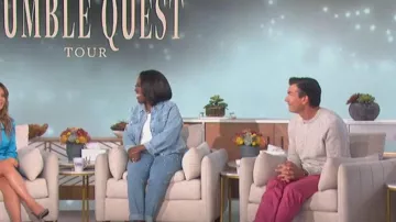 INC International Concepts Luxe Embellished Trucker Jacket worn by Sheryl Underwood as seen in The Talk on October 12, 2022