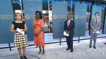 Maje Radjinette Vestido de satén en capas usado por Angela Lamb como se ve en Today el 12 de octubre de 2022