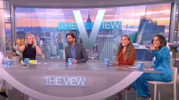 Alice + Olivia Dylan Satin Wide Leg Pants worn by Alyssa Farah as seen in The View on October 13, 2022