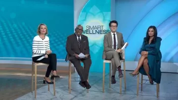 Talbots Charming Cardigan in Mariner Stripe worn by Dylan Dreyer as seen in Today on October 13, 2022