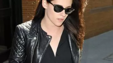 Balenciaga Quilted Leather Jacket worn by Kristen Stewart on the street