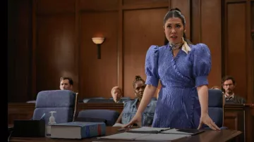 Ganni Ruf­fle 3D Jacquard Wrap Dress worn by Sherri Kansky (Ruthie Ann Miles) as seen in All Rise (S03E07)