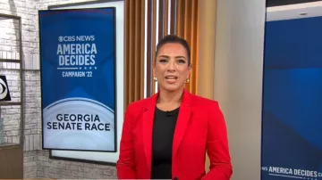 Express Notch Collar One Button Blazer porté par Michelle Miller comme vu dans CBS Mornings le 17 octobre 2022