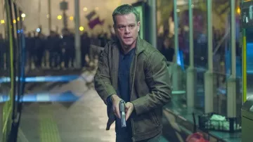 Dark Brown Leather Jacket worn by Jason Bourne (Matt Damon) as seen in The Bourne Identity movie outfits