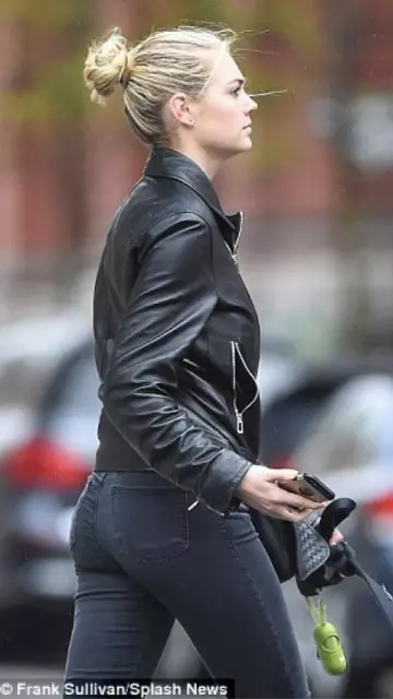 Motorcycle Leather Jacket worn by Kate Upton pictured on the street