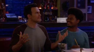 Vince Color Block Double Knit Baseball Crew worn by Max (Cheyenne Jackson) as seen in Call Me Kat (S03E04)