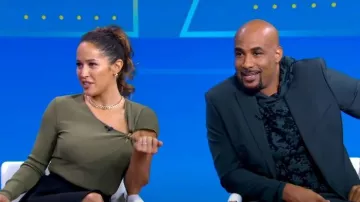 Dion Lee Asymmetric-Sleeve Knit Top worn by Jaina Lee Ortiz as seen in Good Morning America on October 20, 2022