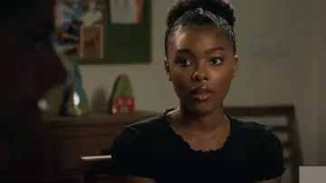 Asos Design Black Let­tuce Trim Top worn by Olive Cooper (Monique Green) as seen in Big Shot (S01E04)