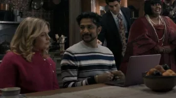 Jack & Jones Premium Stripe Knit Crewneck Sweater worn by Jay (Utkarsh Ambudkar) as seen in Ghosts (S01E14)