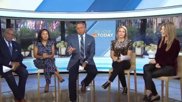 Eliza J Velvet Leopard Print Peplum Top worn by Dylan Dreyer as seen in Today on October 21, 2022