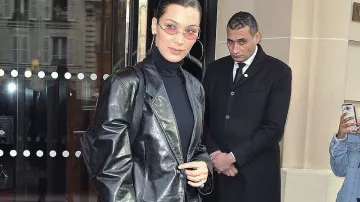Lambskin Leather Blazer worn by Bella Hadid in the streets of Paris for Fashion Week 2018