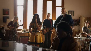 Unique Vintage 1950s Mustard Madeline Swing Dress worn by Ana Phoenix(Emma Milani)as seen in Monarch (S01E07)