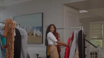 Theory Luxe Tenia Button Down Blouse worn by Layla Keating (Greta Onieogou) as seen in All American (S05E03)