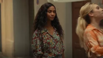 Ba&Sh Phara Metallic Floral Print Crepon Shirt worn by Amy Wheeler (Zoe Saldana) as seen in From Scratch (S01E01)