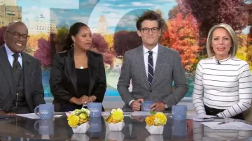 J. Crew Ribbed Striped Mock Neck Bodysuit worn by Dylan Dreyer as seen in Today on October 28, 2022