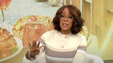 Proenza Schouler Striped Ribbed-knit Sweater Dress worn by Gayle King as seen in CBS Mornings on October 28, 2022