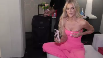 Alex Perry Mandel Strapless Jumpsuit worn by Khloé Kardashian as seen in The Kardashians (S02E06)