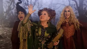 Green medieval dress costume worn by Winifred Sanderson (Bette Midler) as seen in Hocus Pocus 2 movie wardrobe