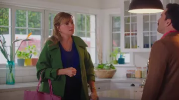Zara Green Coat worn by Alexa Crowe (Lucy Lawless) as seen in My Life Is Murder (S03E09)