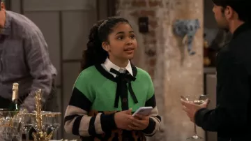 Scotch & Soda Wool-Blend Colour Block Cardi­gan worn by Millicent(Jaidyn Triplett) as seen in iCarly (S01E01)