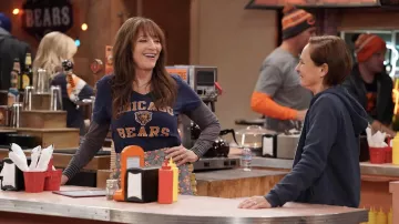 Chicago Bears NFL T-shirt worn by Louise (Katey Sagal) as seen in The Conners TV show wardrobe (Season 5 Episode 7)