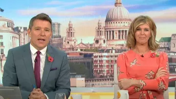 Marks & Spencer Cupro Rich Floral Round Neck Midaxi Dress worn by Kate Garraway as seen in Good Morning Britain on November 3, 2022
