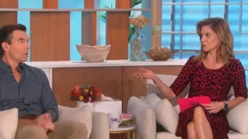 Vestido con estampado de leopardo con textura Milly usado por Natalie Morales como se ve en The Talk el 2 de noviembre de 2022