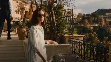 Olivier People Golden Sun Wire Sunglasses worn by Harper Spiller (Aubrey Plaza) as seen in The White Lotus (S02E02)