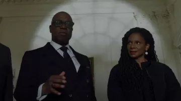 Tory Burch Bead­ed Chevron-Jacquard Coat worn by Liz Reddick (Audra McDonald) as seen in The Good Fight (S06E09)