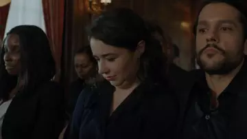 Reiss Alyana Pleat­ed Flip­py Dress worn by Marissa Gold (Sarah Steele) as seen in The Good Fight (S06E09)