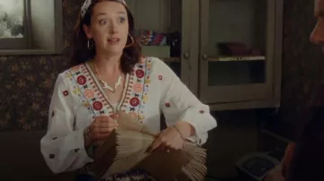 Zara Con­strast­ing Em­broi­dered Top worn by Morwenna Newcross (Jessica Ransom) as seen in Doc Martin (S10E08)