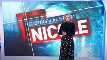 Eliza J Polka Dot Wide Leg Crepe Pants worn by Dylan Dreyer as seen in Today on November 8, 2022