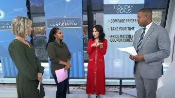 Sandro Esmeralda Pickstitch Long Sleeve Knit Shirtdress worn by Vicky Nguyen as seen in Today on  November 10, 2022