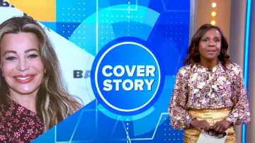 Johanna Ortiz Salida Del Sol Lurex Jacquard Midi Falda usada por Deborah Roberts vista en Good Morning America el 9 de noviembre de 2022