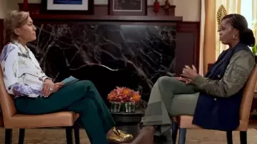 Veronica Beard Marley Two-Tone Ankle Tab High Waist Pants worn by Michelle Obama as seen in Good Morning America on November 10, 2022