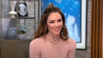 KMF Jewelry Sterling Silver 18K Rose Gold Plated Simulated Diamond Large Heart Necklace worn by Katharine McPhee as seen in CBS Mornings on November 10, 2022