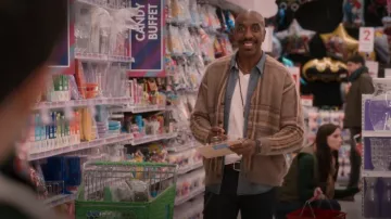 Flagstuff Mo­hair Check Cardi­gan worn by Percy (J. B. Smoove) as seen in Blockbuster (S01E07)