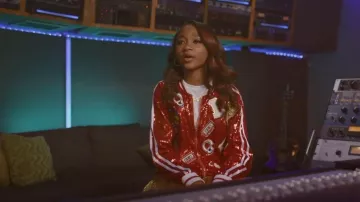 Anna-Kaci Women's Sparkly Jacket Long Sleeve Zip Up Sequin Bomber Jack worn by Lay Lay (Alaya High) as seen in That Girl Lay Lay (S02E04)