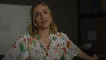 Anthropologie Printed shirt worn by Claire (Sarah Goldberg) as seen in The Night House movie