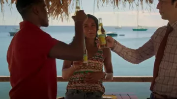 Topshop Flamingo Striped Top worn by DS Florence Cassell (Joséphine Jobert) as seen in Death in Paradise (S10E01)