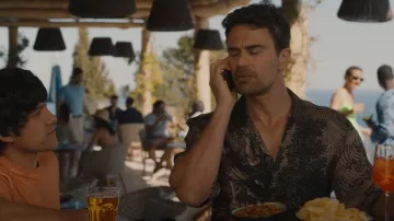 Dries Van Noten Cas­si Print­ed Silk-Blend Shirt worn by Cameron Sullivan (Theo James) as seen in The White Lotus (S02E03)