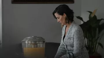 Maje Vetrole Belted Tweed Jacket worn by Governor Lynelle Perry (Wendy Moniz) as seen in Yellowstone (S05E01)