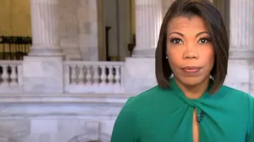 Donna Morgan Twisted Neck 3/4 Sleeve Sheath Dress worn by Nikole Killion as seen in CBS Mornings on  November 16, 2022