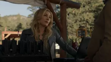 All Saints Balfern Jacket in Bluebell Blue worn by Jenny Hoyt (Katheryn Winnick) as seen in Big Sky (S03E08)