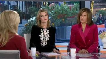 Saloni Camille Embellished Embroidered Velvet Midi Dress worn by Savannah Guthrie as seen in Today on November 21, 2022