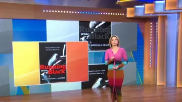 Staud Shoko Sweater In Mosaic Stripe worn by Amy Robach as seen in Good Morning America on November 21, 2022