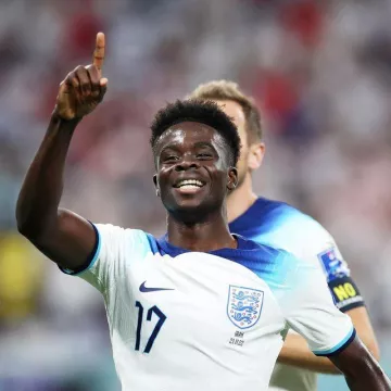 Nike England 2022 Word Cup Jersey worn by Bukayo Saka on the Instagram account of @england