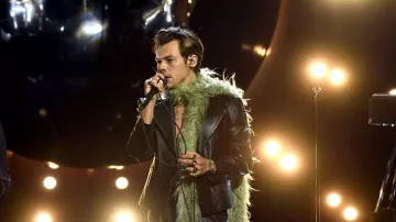Black leather jacket worn by Harry Styles as seen on 2021 Grammy Awards